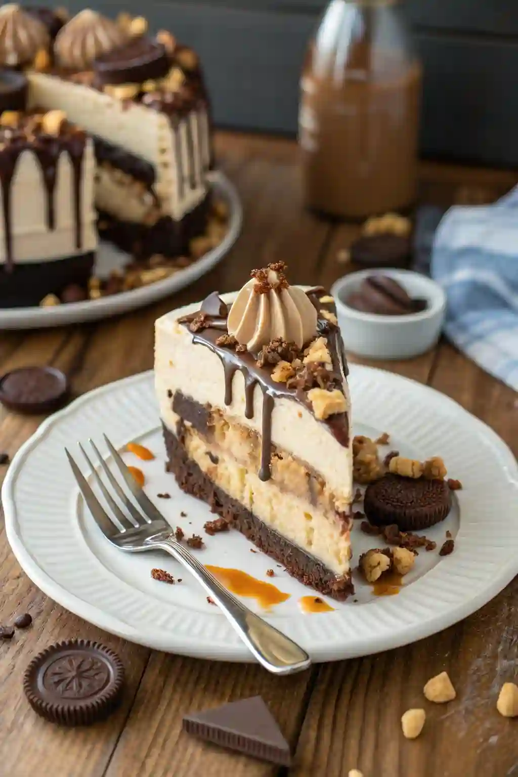 Slice ofReese's Peanut Butter Cup Ice Cream Cakeserved