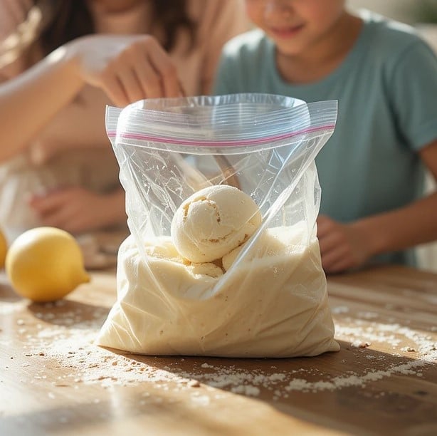 Making ice cream in a bag with family
