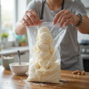 Making ice cream in a bag with family