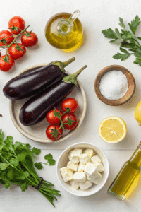 Mediterranean ingredients for cooking eggplant