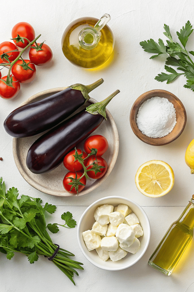 Mediterranean ingredients for cooking eggplant