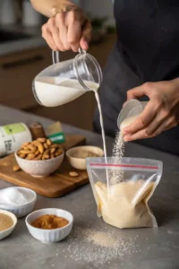 Pouring ingredients into small ziplock bag