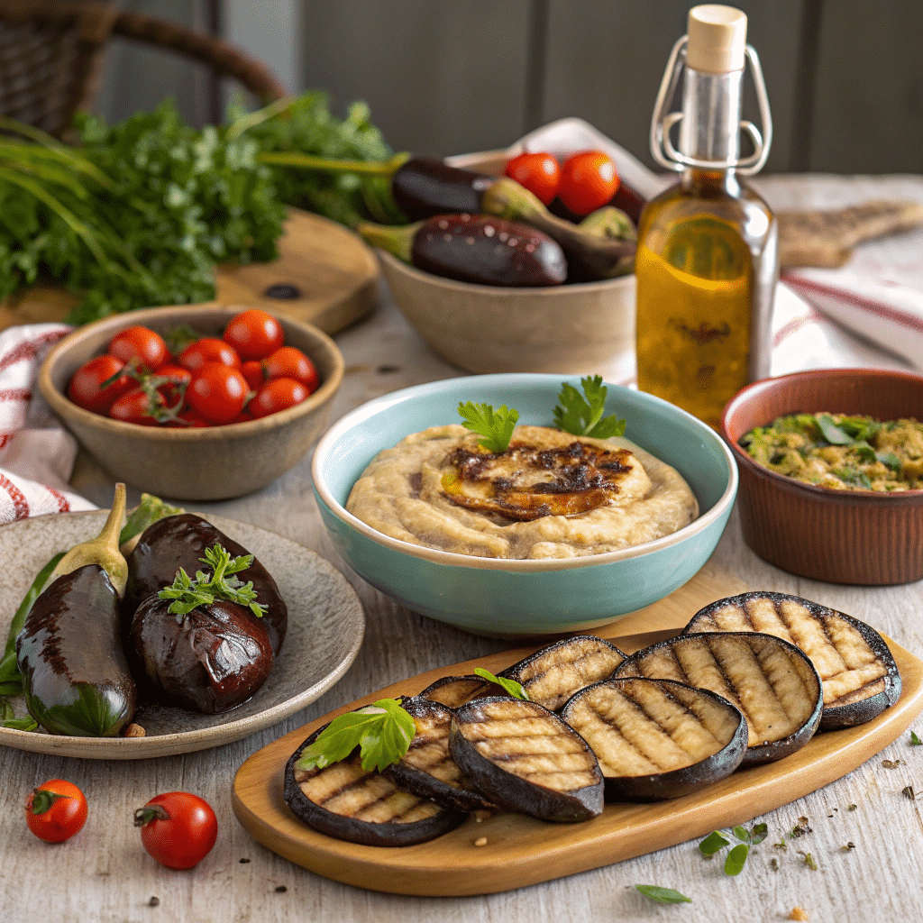 Mediterranean eggplant recipes on a rustic table