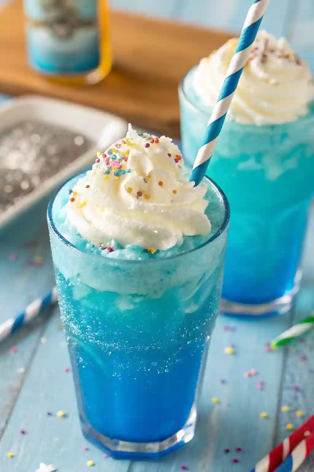  blue ice cream float with whipped topping