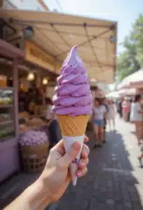 hand holding taro ice cream cone