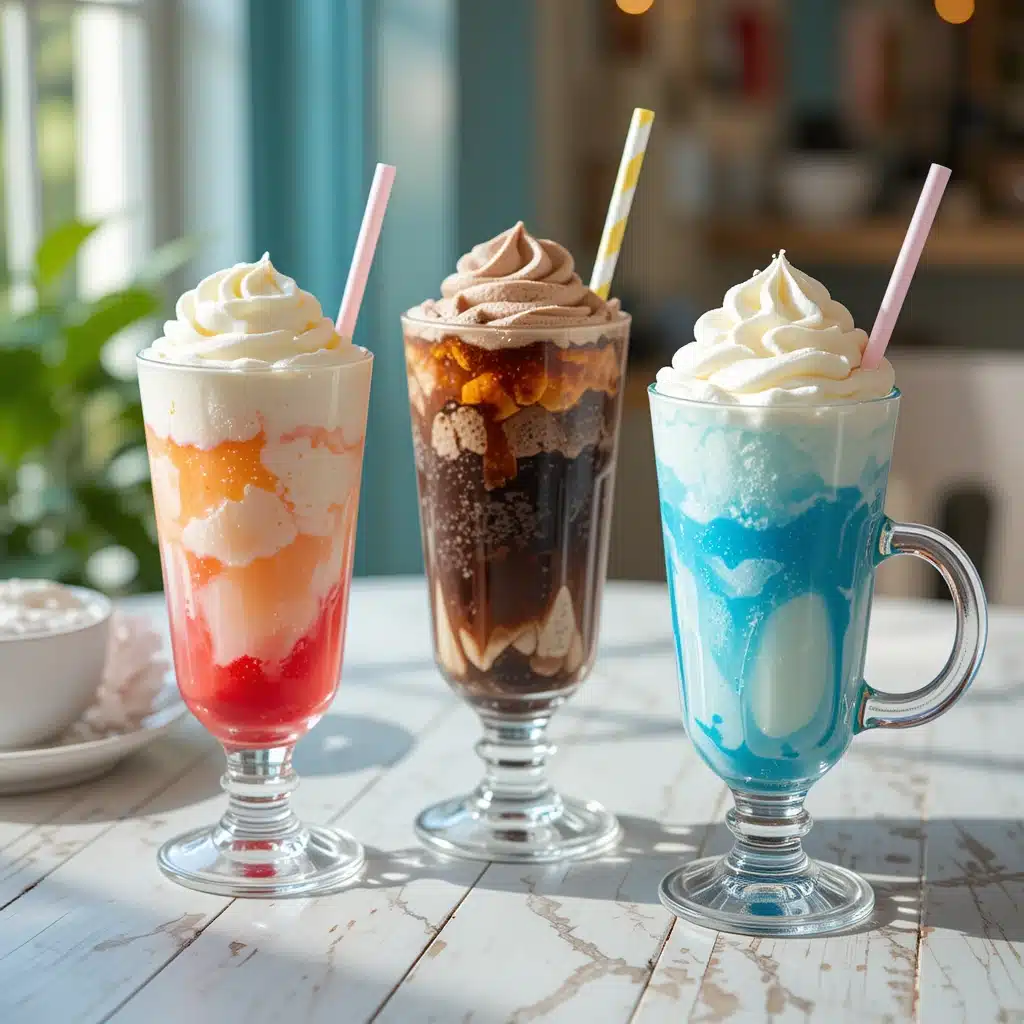 ice cream floats trio on summer table