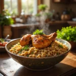 Turkish Chicken and Rice in Traditional Bowl