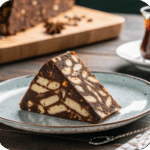 Turkish Mosaic Cake slice with biscuits and chocolate