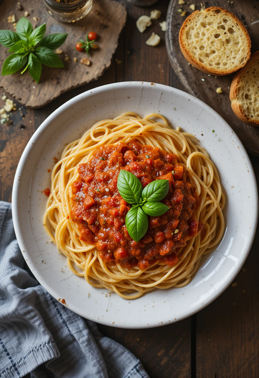 Spaghetti with spicy marinara sauce