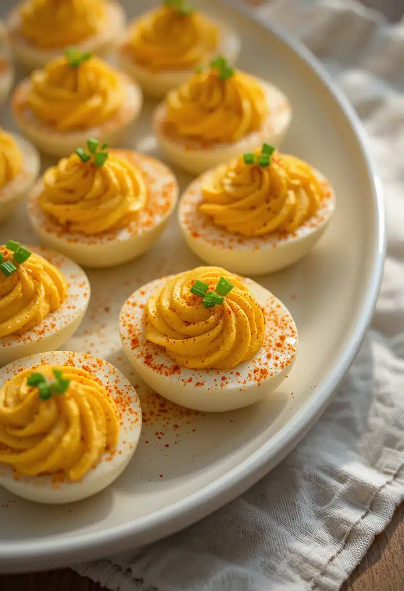 Deviled eggs with paprika and chives