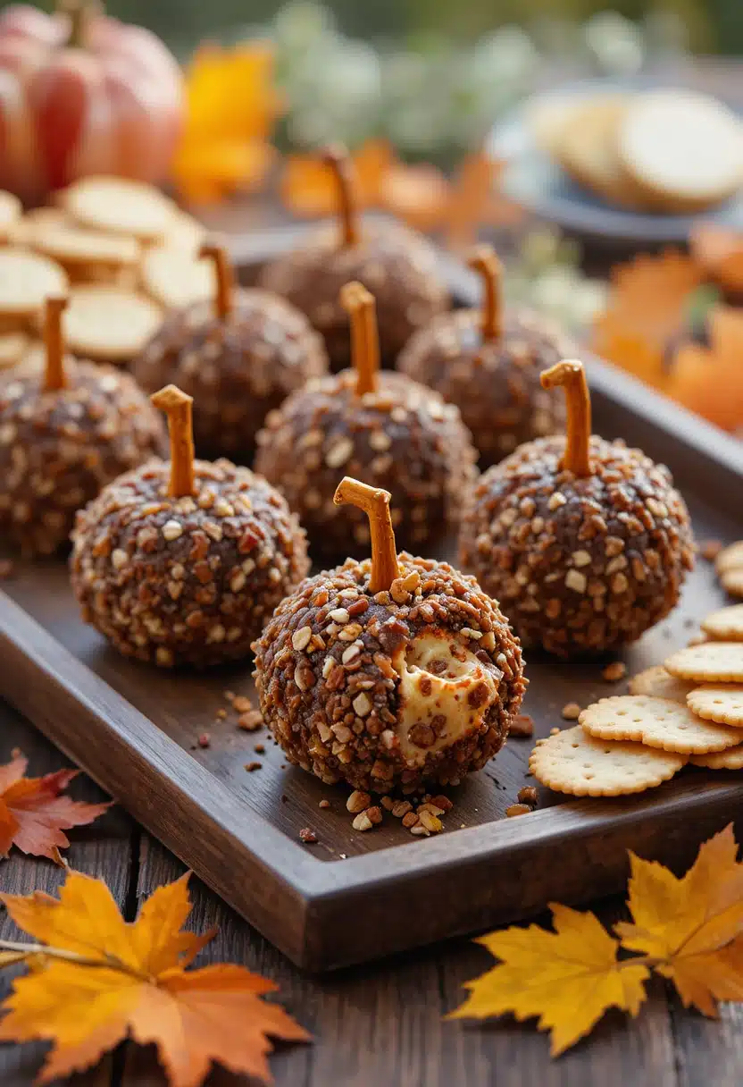 Pumpkin-shaped cheese balls for Thanksgiving