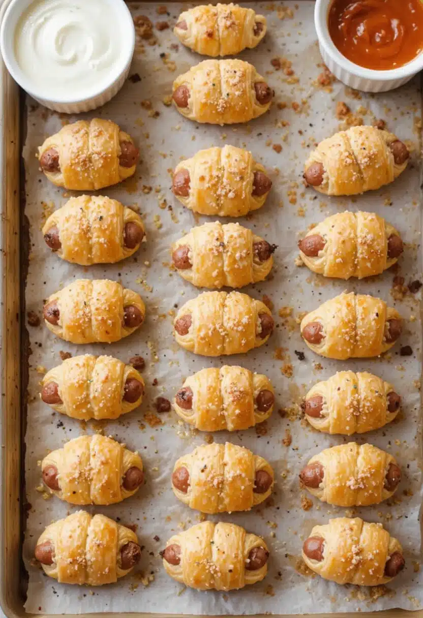 Pigs in a blanket with dipping sauces