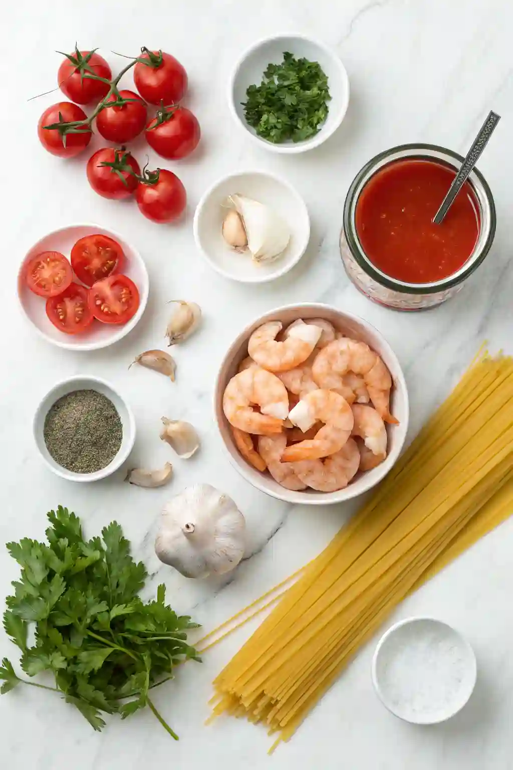 Ingredients for shrimp with marinara sauce recipe