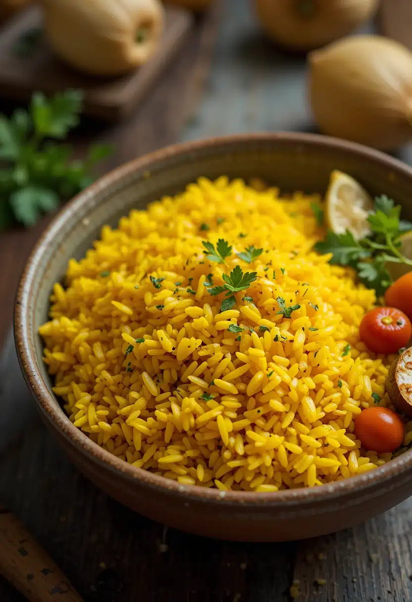 Turmeric rice bowl with vegetables