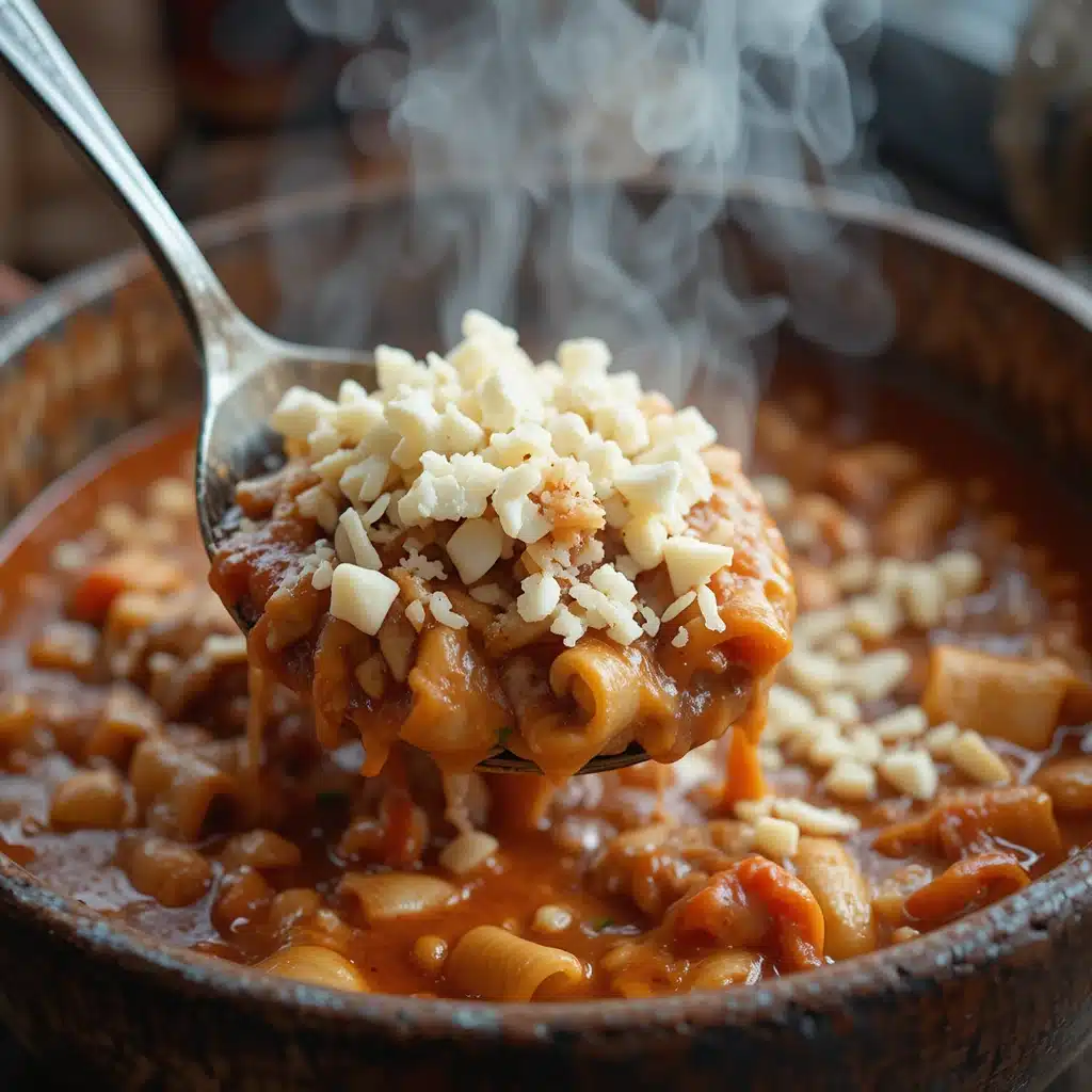 Adding cheese to hot lasagna soup bowl