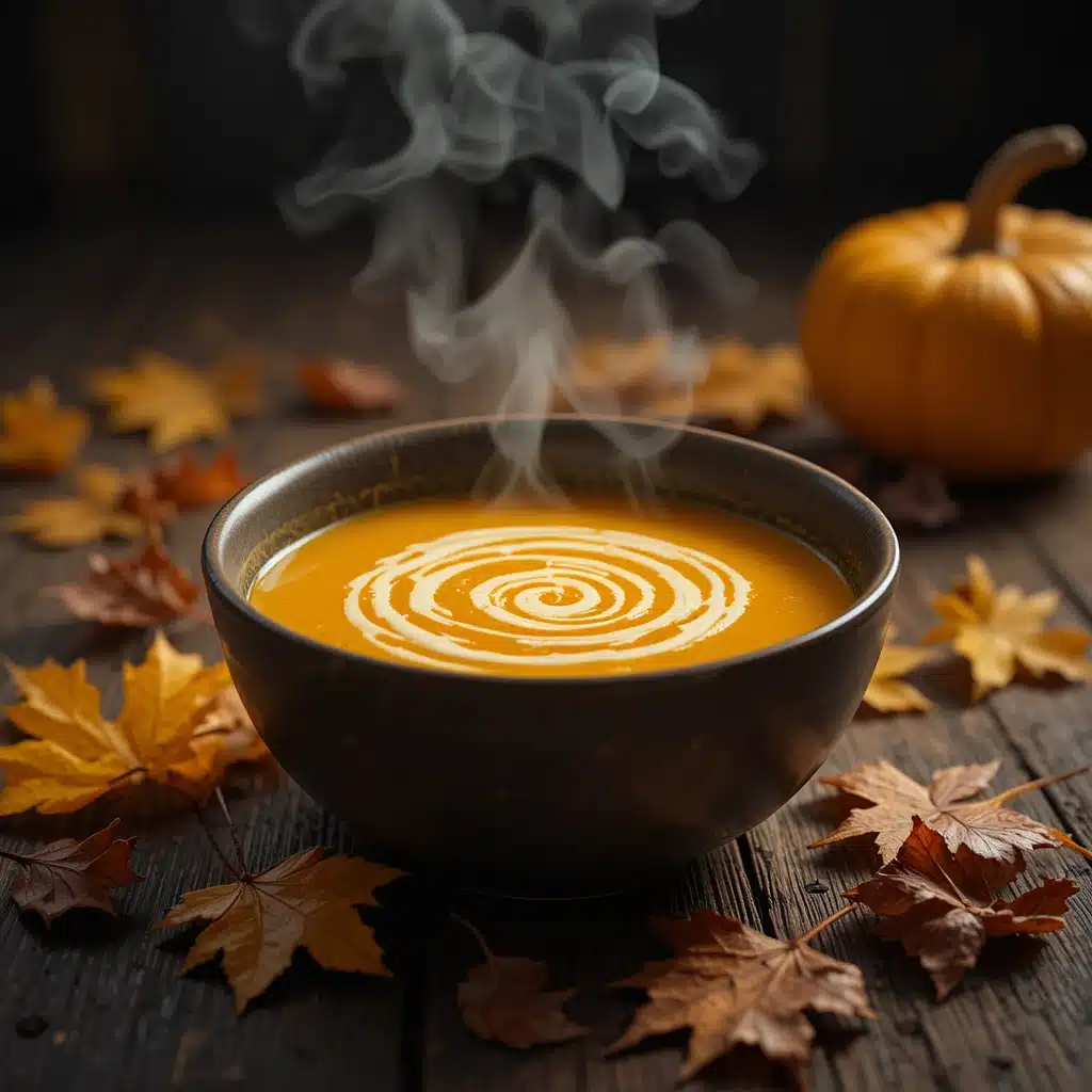 autumn squash soup on rustic table