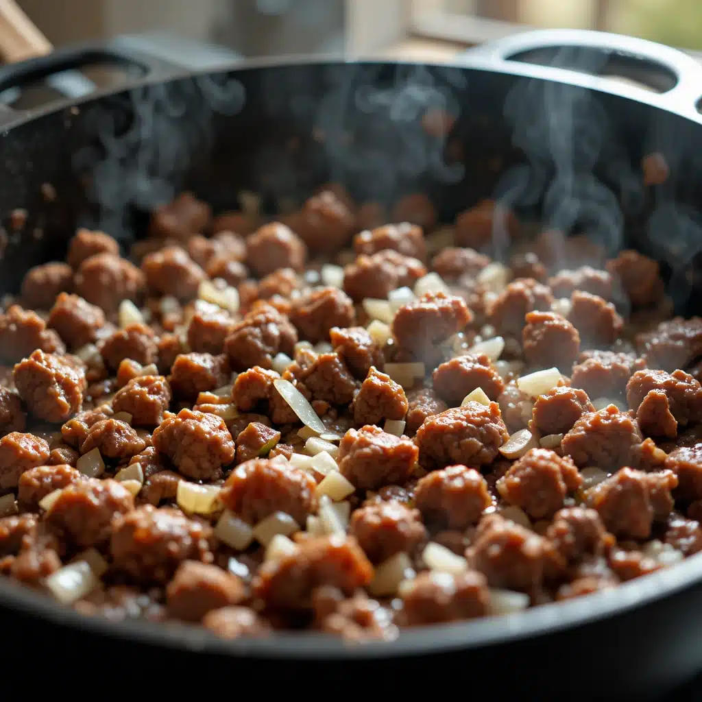 Browning ground beef and sausage for lasagna soup