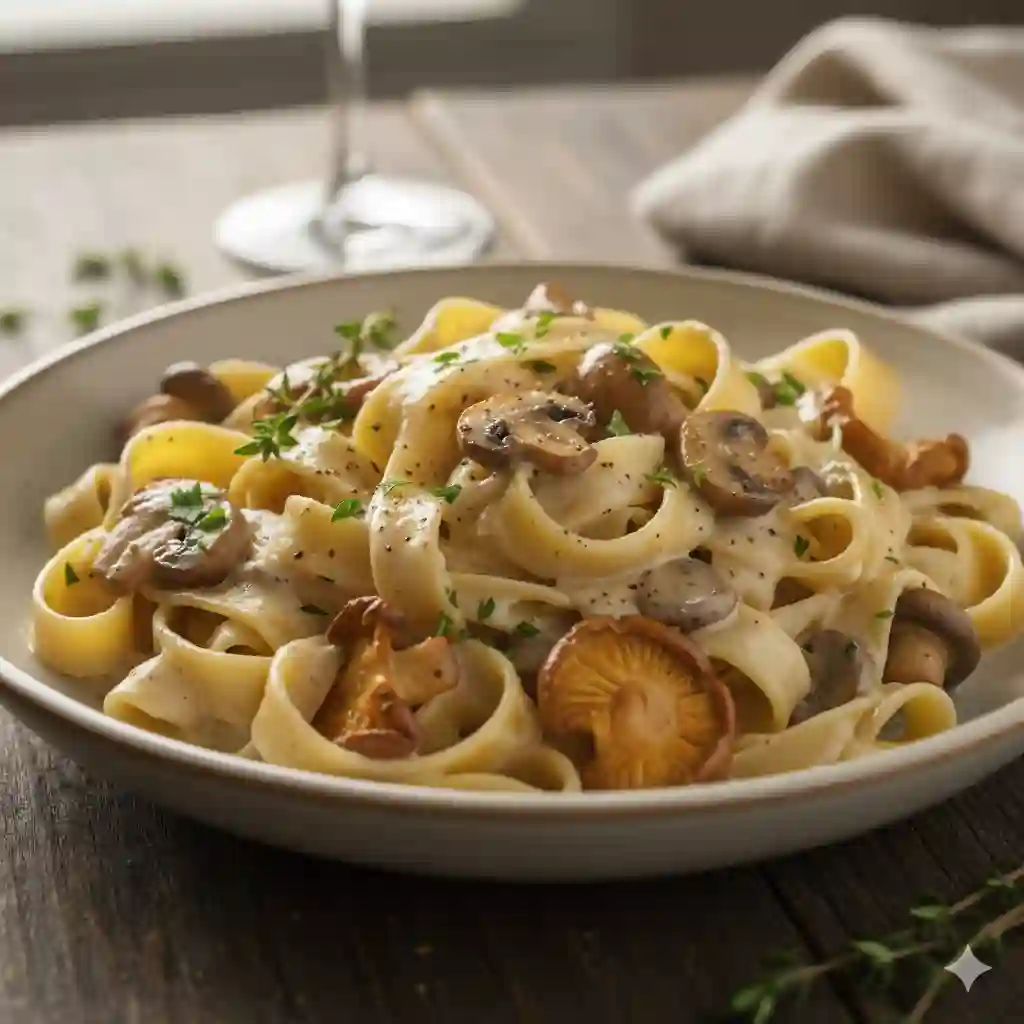 Creamy Mushroom Pappardelle No Wine Version