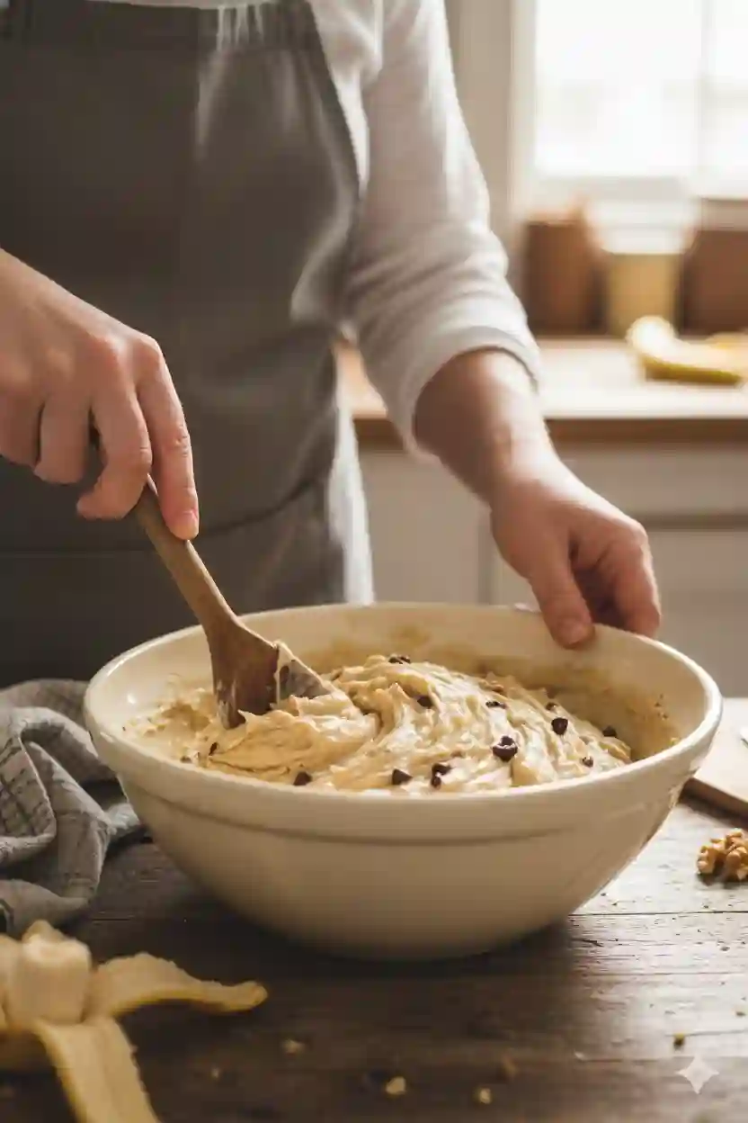 Mixing gluten free banana bread batter in bowl