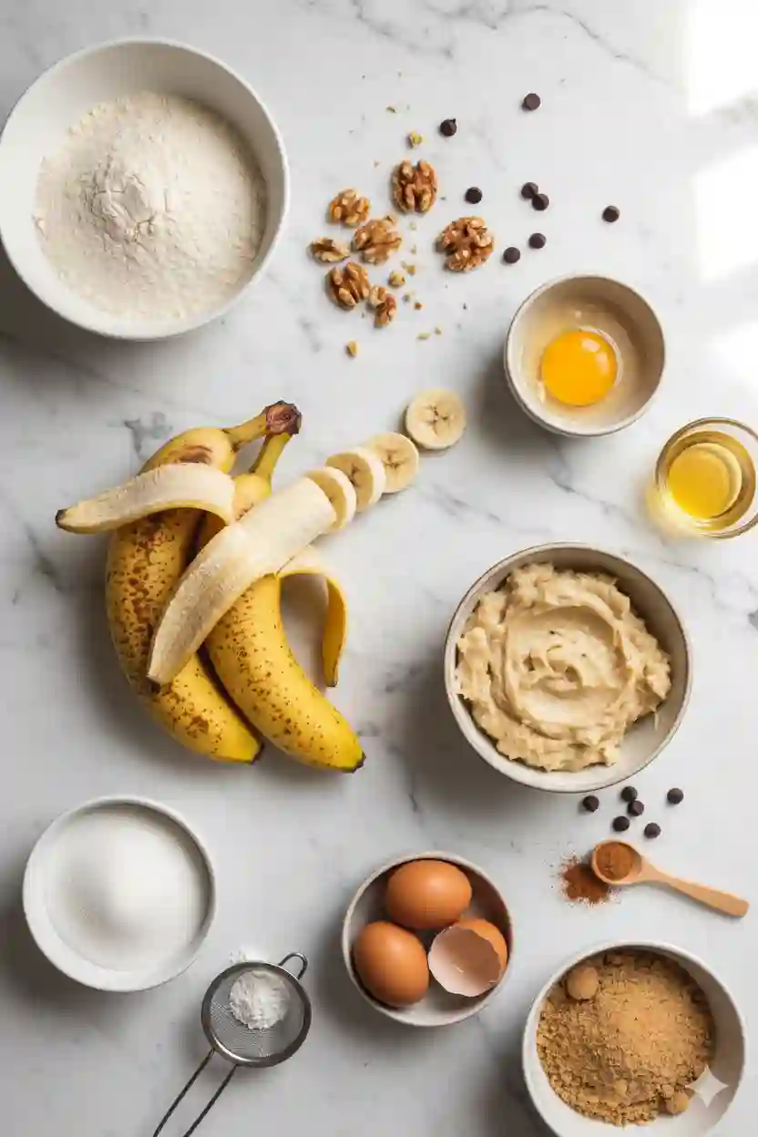 Ingredients for gluten free banana bread on countertop