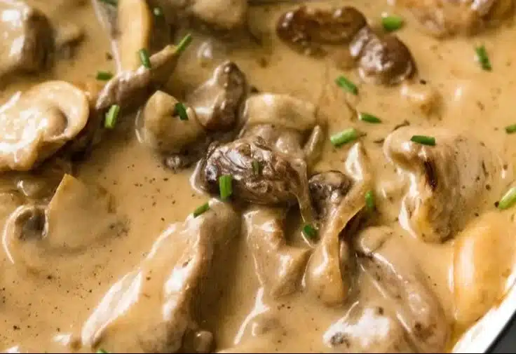 Gordon Ramsay's delicious Beef Stroganoff served in a bowl with pasta