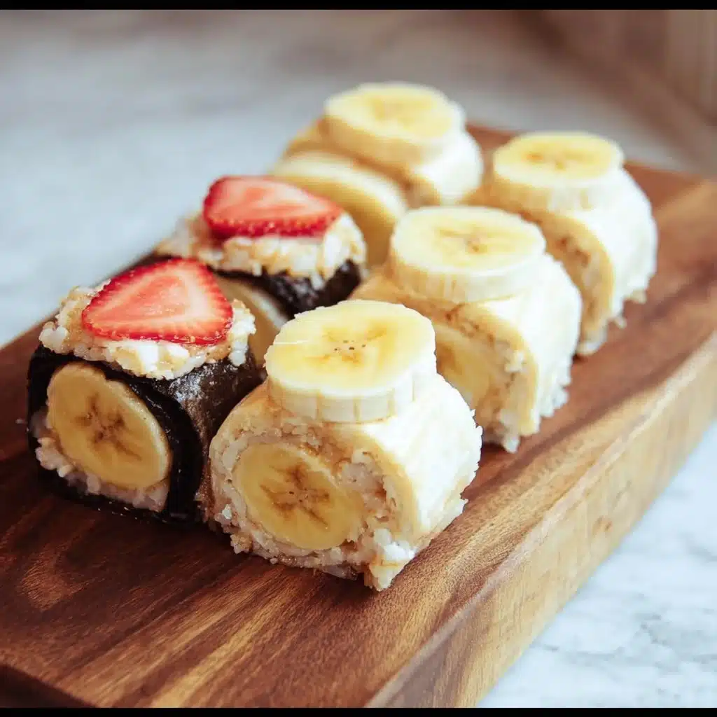 Delicious banana sushi rolls with toppings and fresh fruit