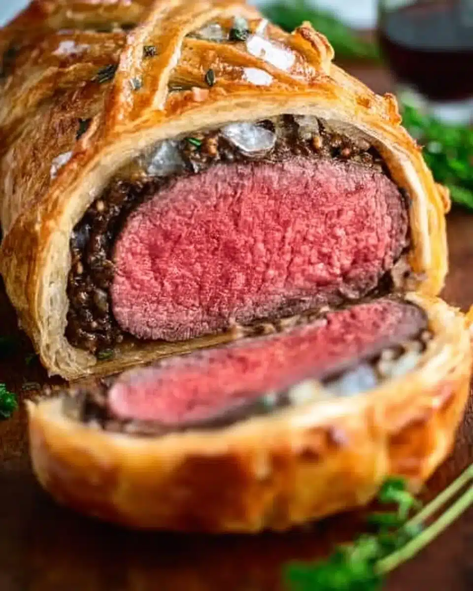 Delicious homemade Beef Wellington with flaky pastry and tender beef