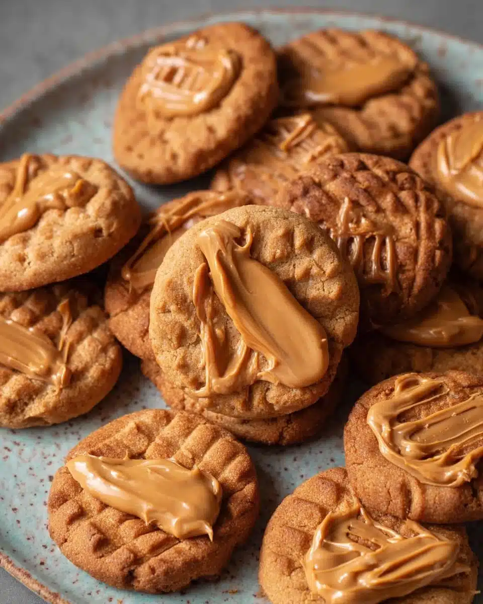 Delicious Biscoff cookies with a creamy cookie butter topping served on a plate.