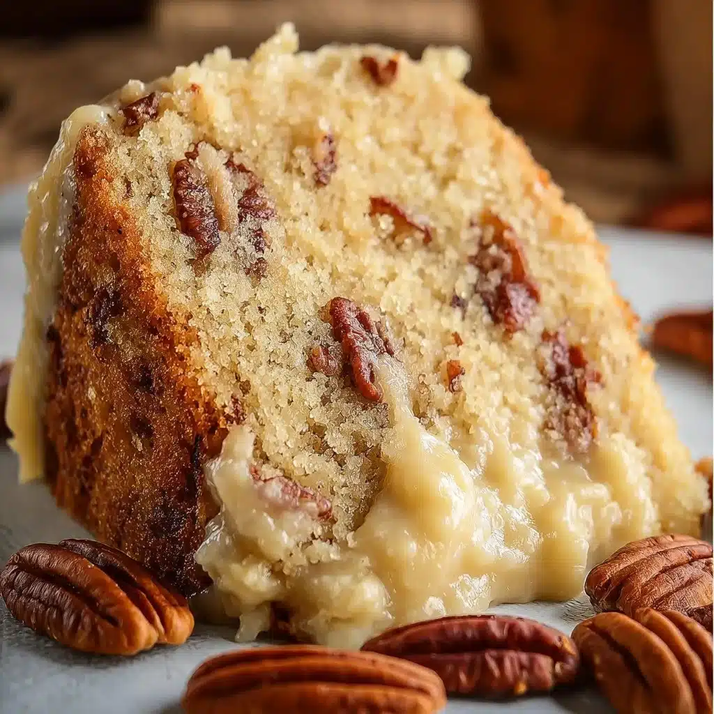 Deliciously baked Butter Pecan Cake with nuts and caramel frosting