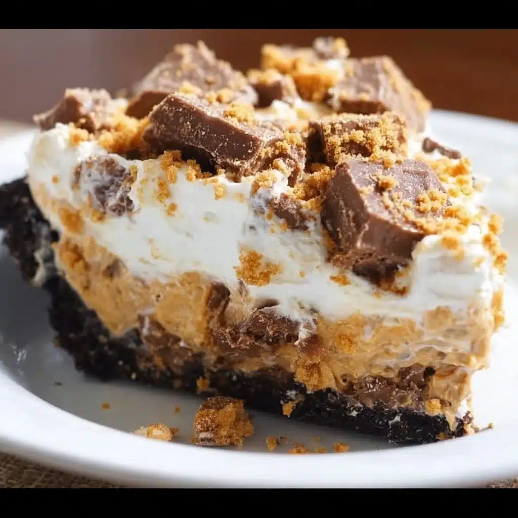 Delicious Butterfinger Pie with creamy filling and crunchy topping