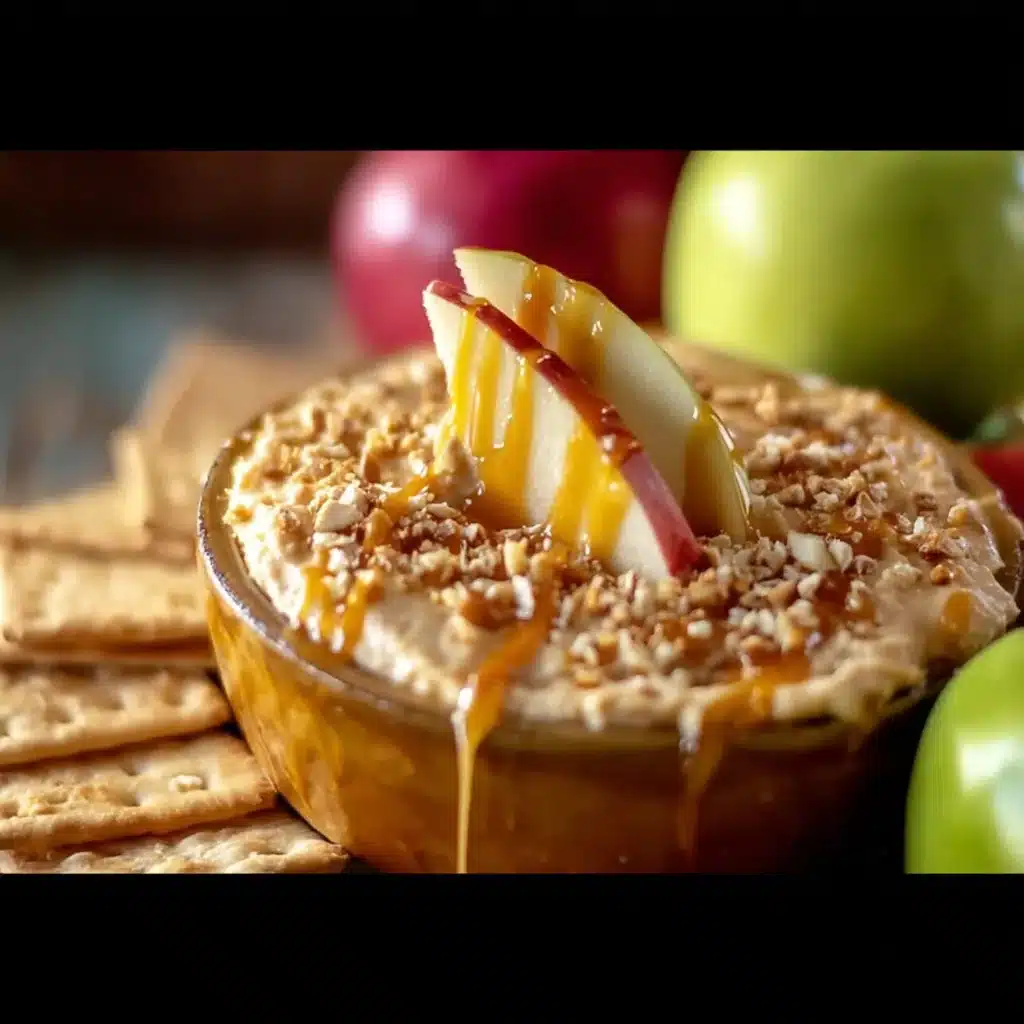 Delicious Caramel Apple Cheesecake Dip served with apple slices