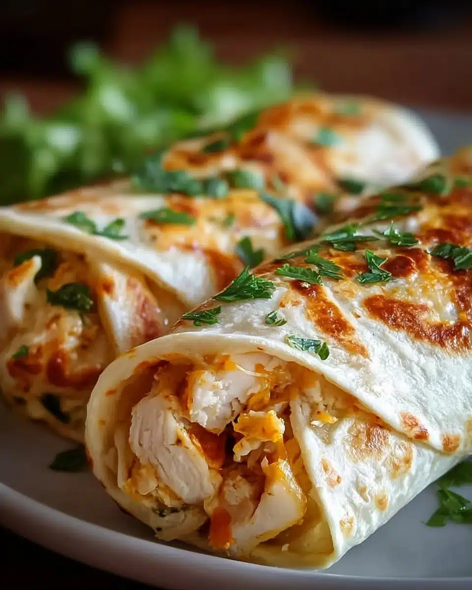 Cheesy chicken garlic wraps with fresh ingredients and melted cheese