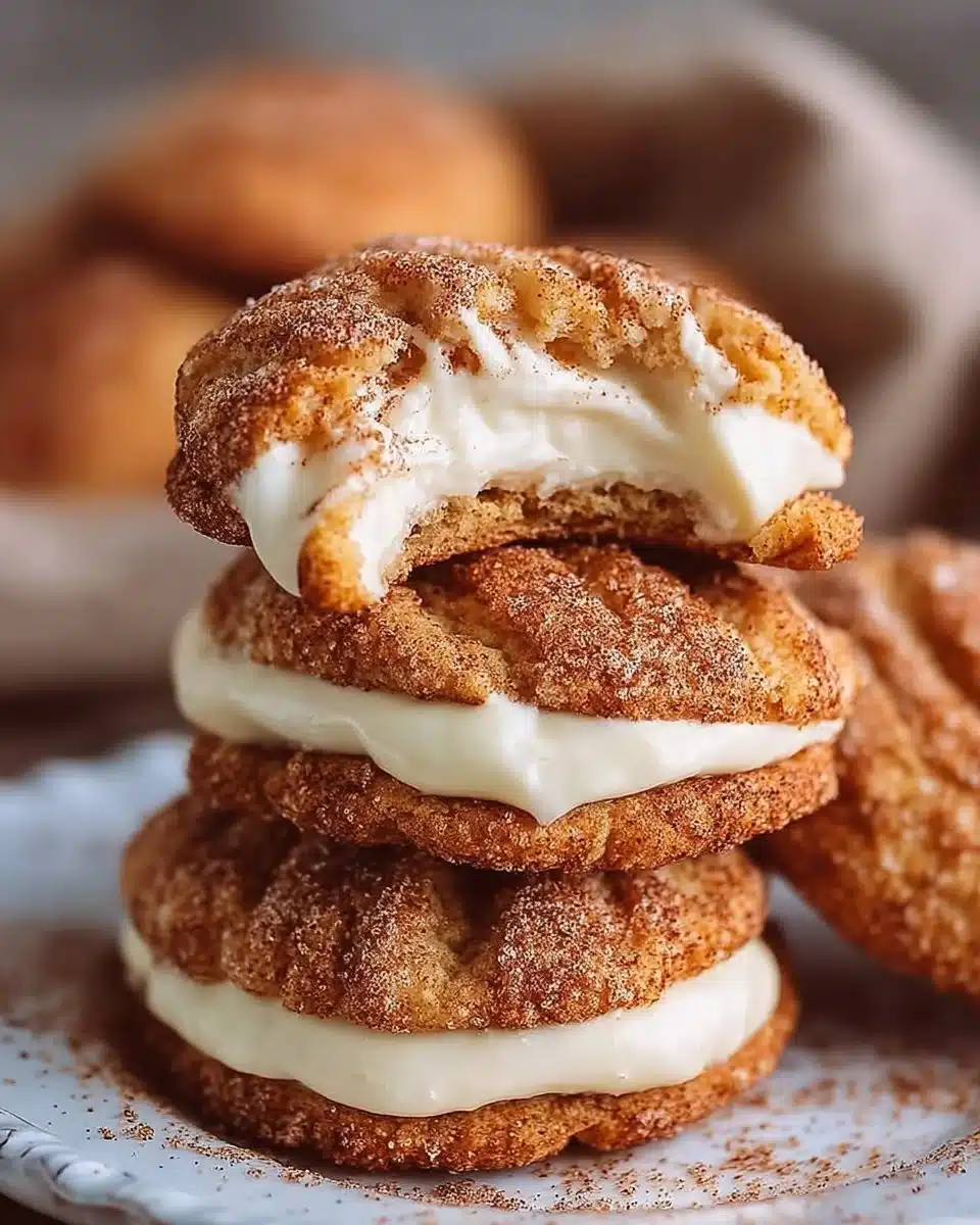 Cinnamon cream cheese stuffed cookies on a baking sheet