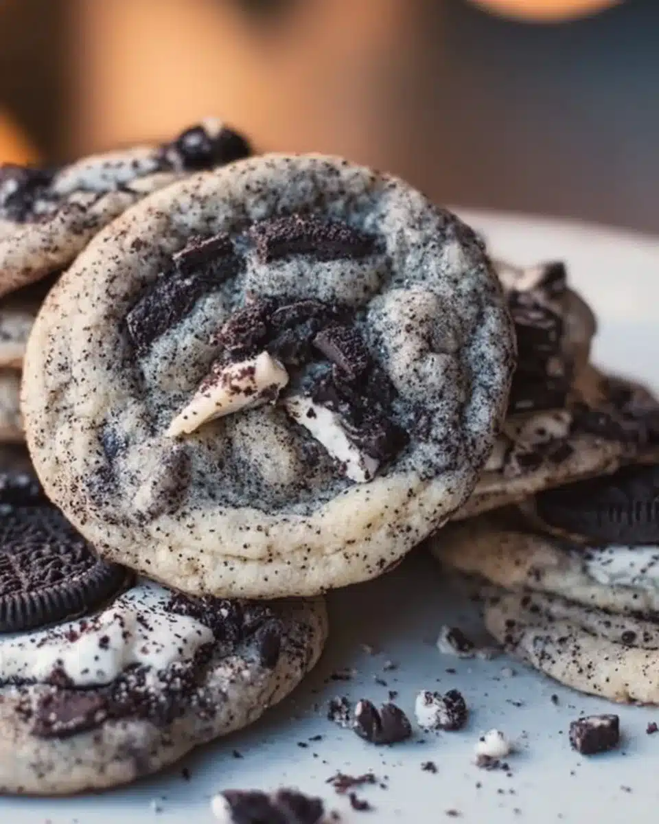 Delicious homemade Cookies and Cream Cookies with chocolate and cream filling