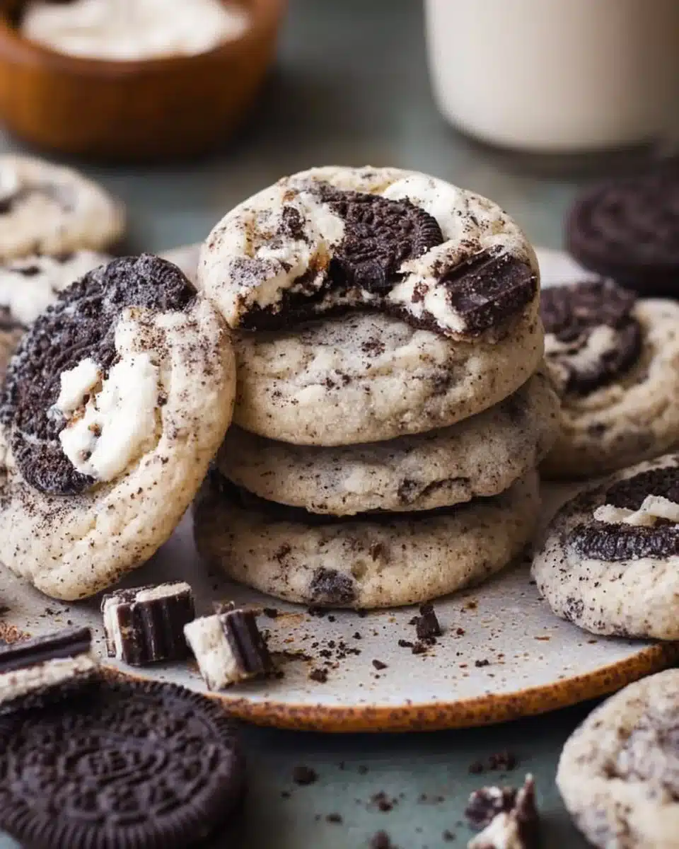 Delicious freshly baked cookies and cream cookies with chocolate chunks.
