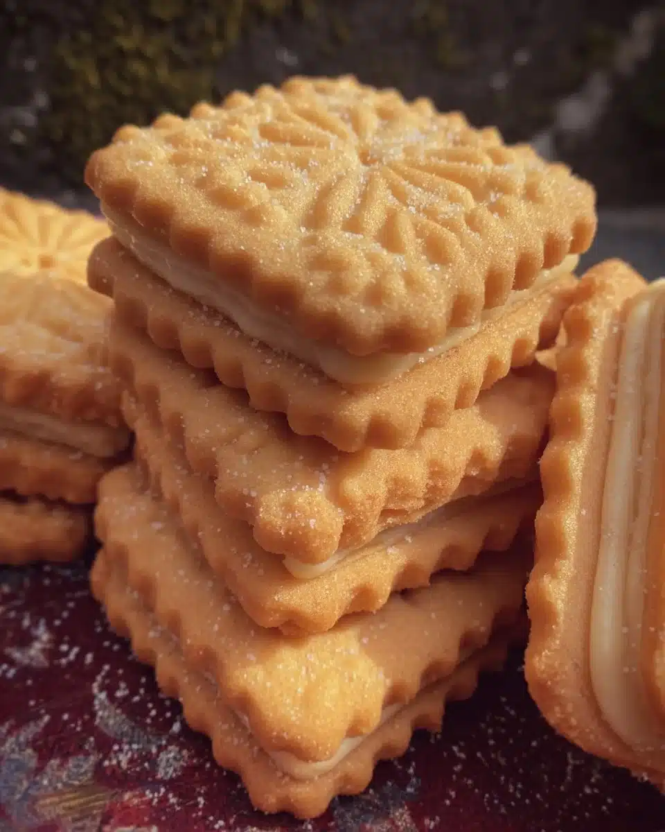 Delicious homemade custard creams stacked on a plate