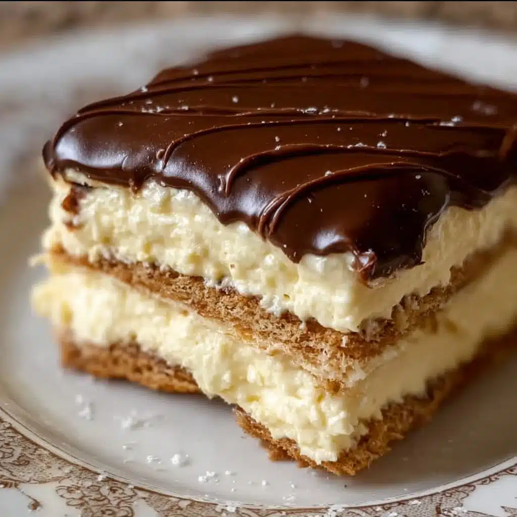 Easy eclair cake with layers of cream and chocolate frosting