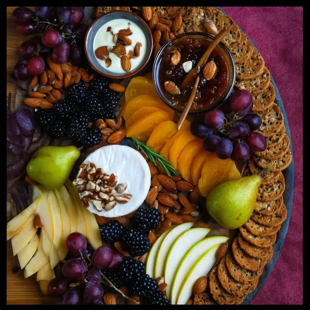 Fall fruit and cheese board with seasonal fruits and gourmet cheese selection