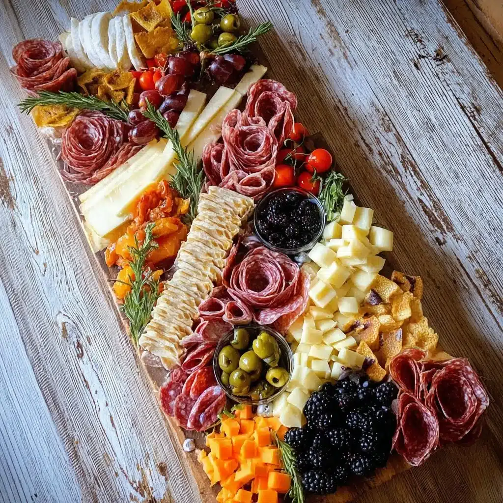 Colorful charcuterie board inspired by favorite songs from the 80s.
