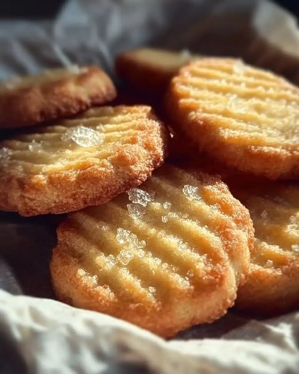 Plate of delicious French salted butter cookies on a wooden table