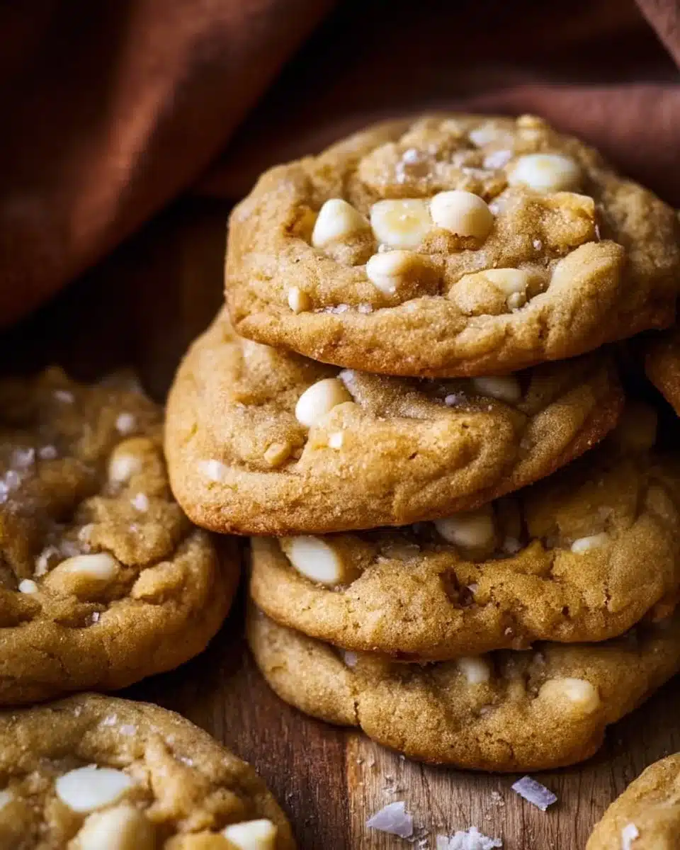 Delicious brown butter white chocolate macadamia nut cookies on a plate.