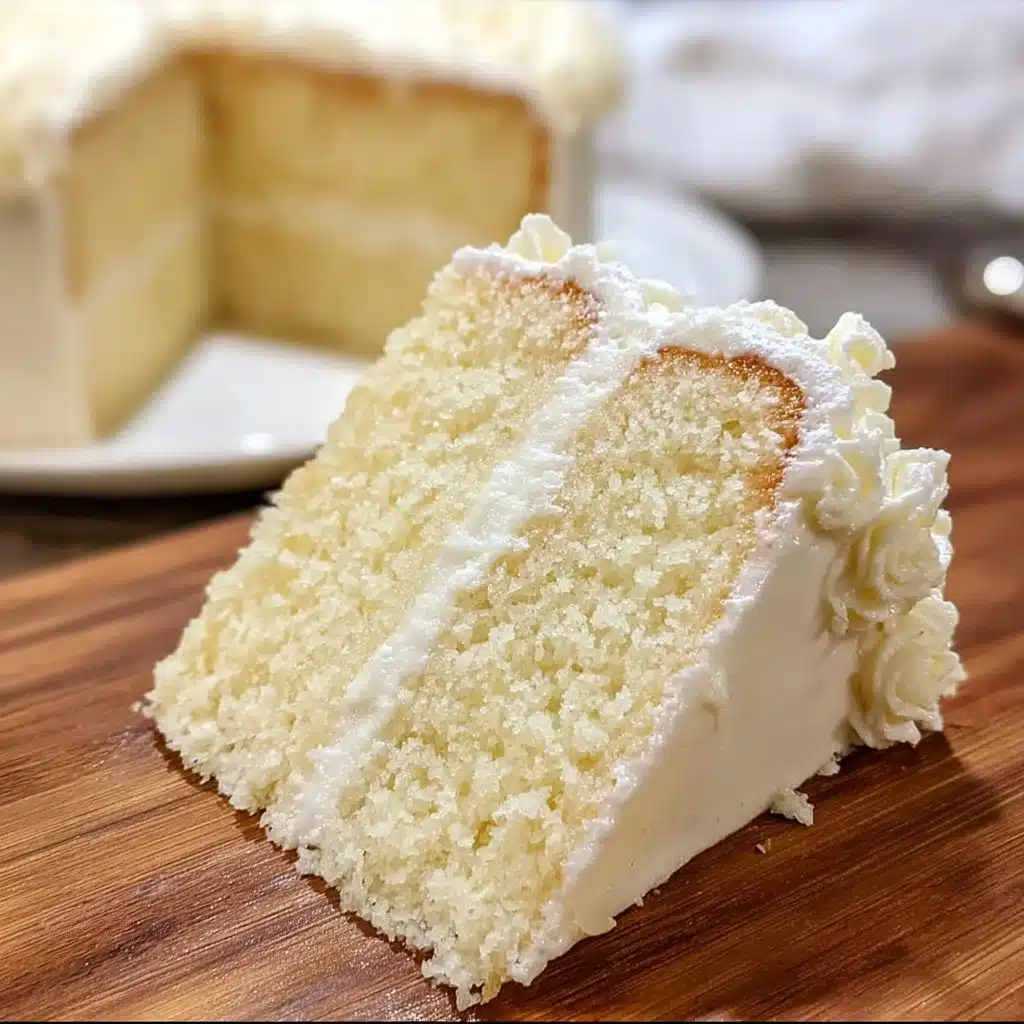 Deliciously frosted irresistible white cake slice on a plate