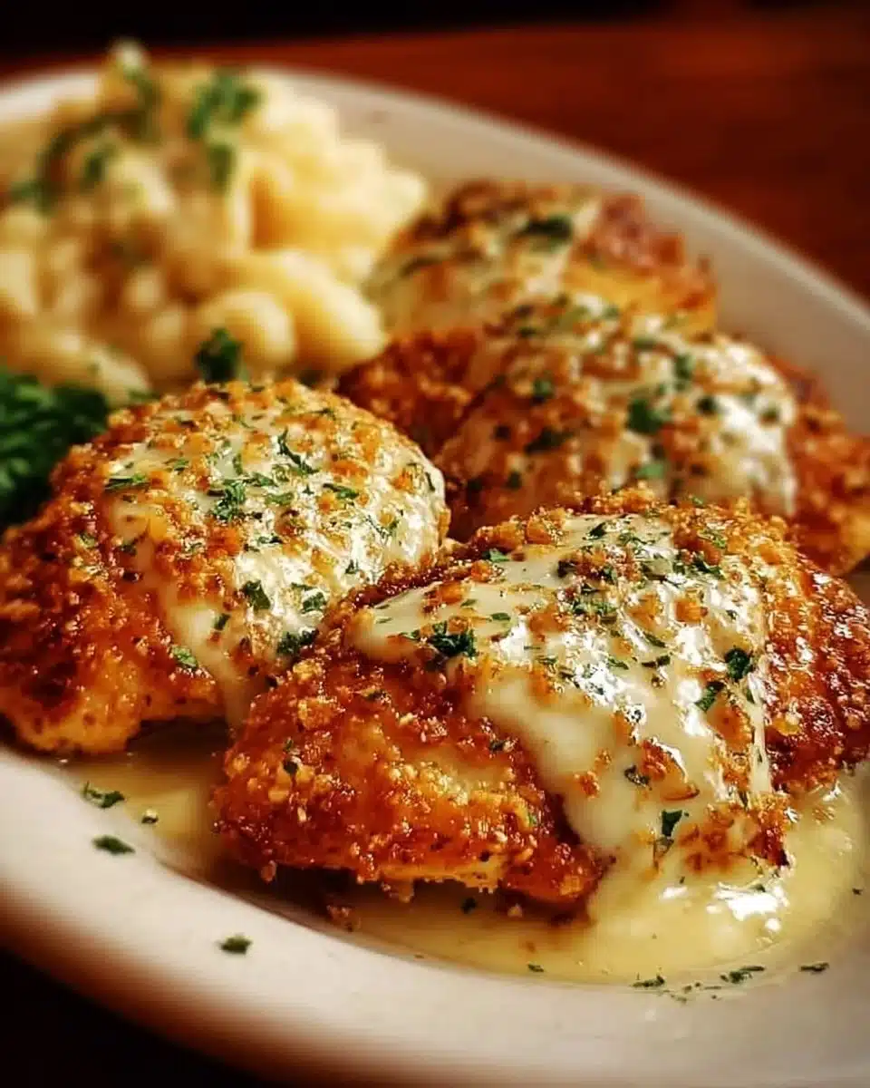 Longhorn Steakhouse-inspired Parmesan Chicken with crispy coating and herbs