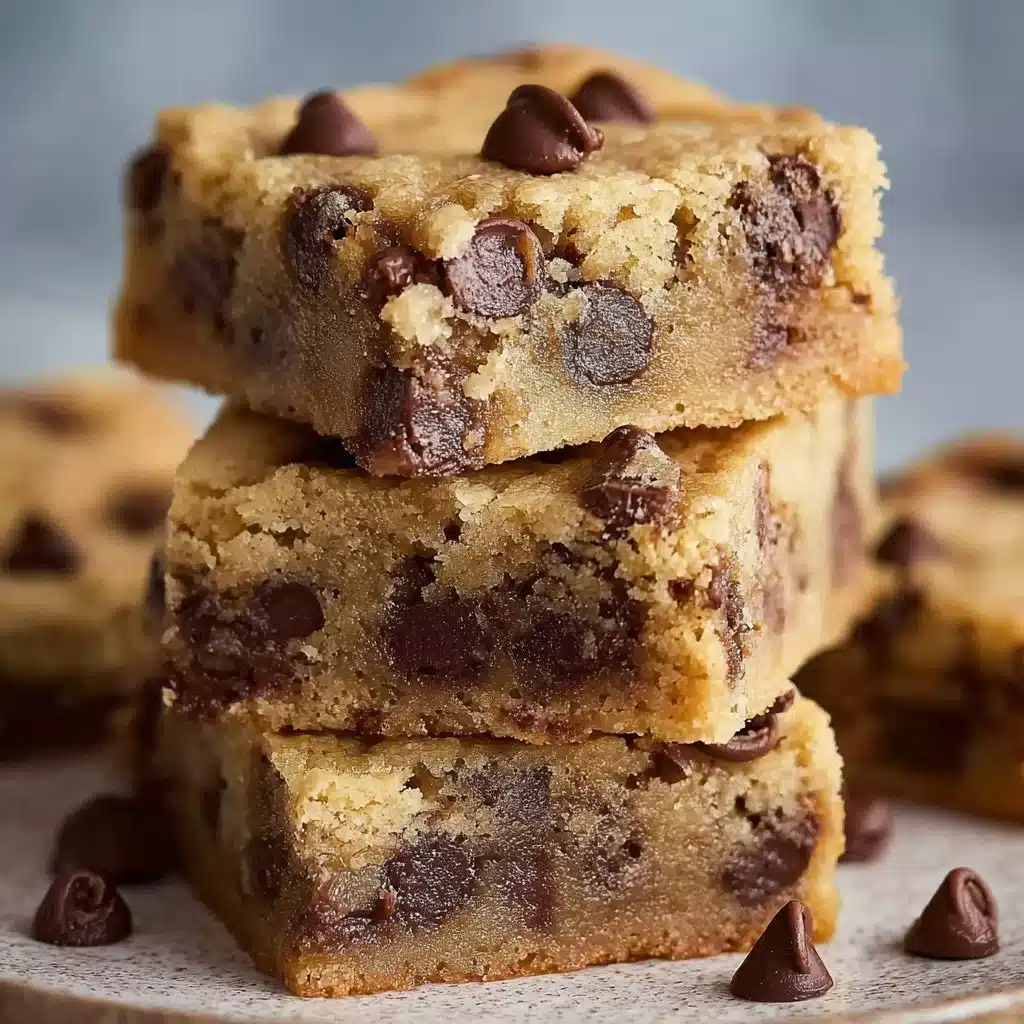 Delicious melt-in-your-mouth chocolate chip cookie bars on a plate