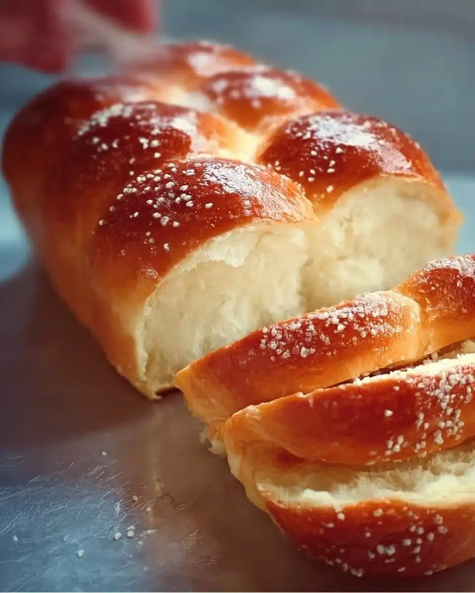 Freshly baked Milk Brioche loaf, golden brown and fluffy with a soft texture.