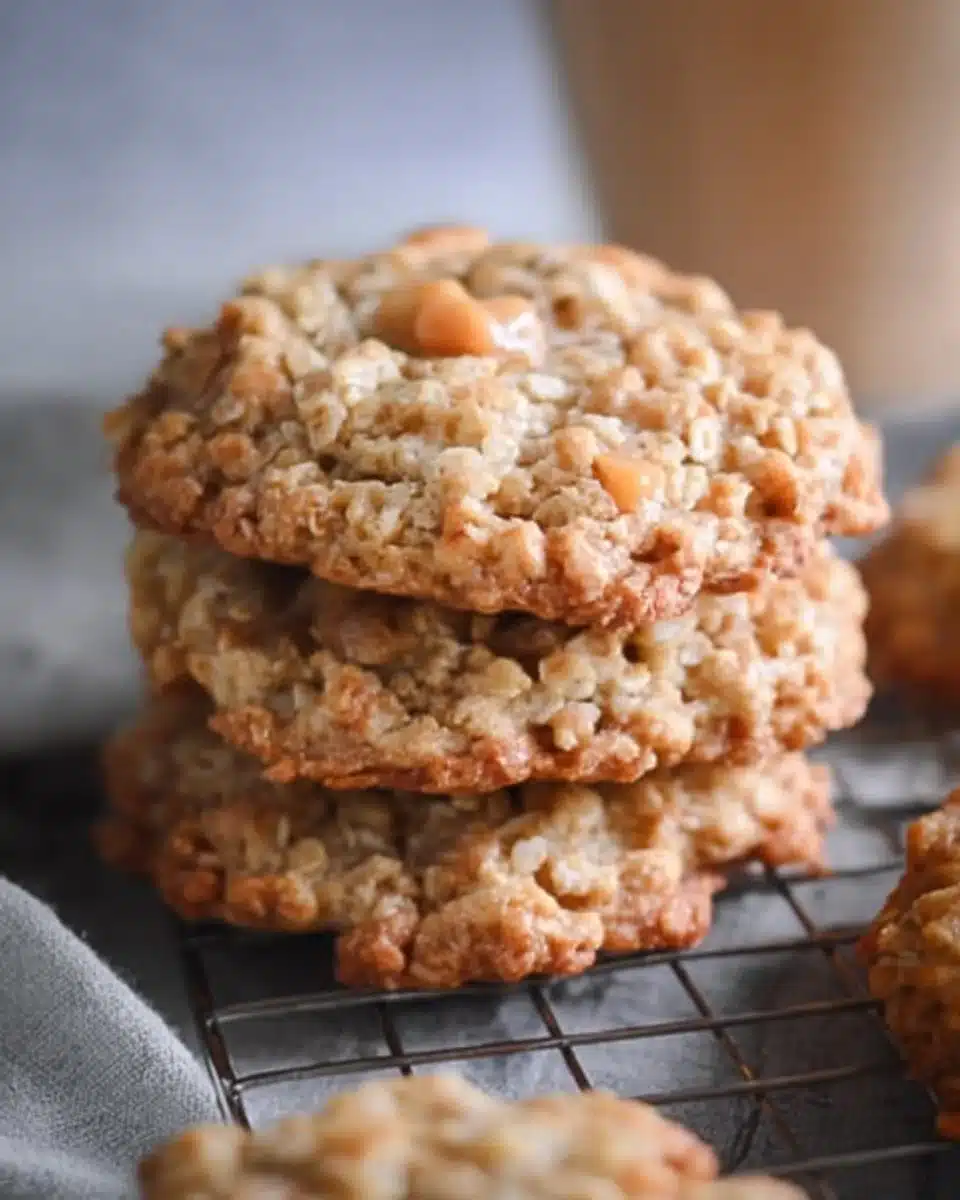 Homemade oatmeal butterscotch cookies on a cooling rack