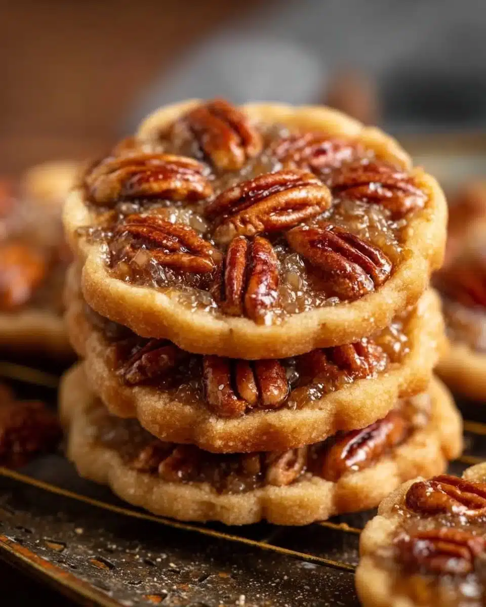 Delicious pecan pie cookies with a gooey center and crunchy topping