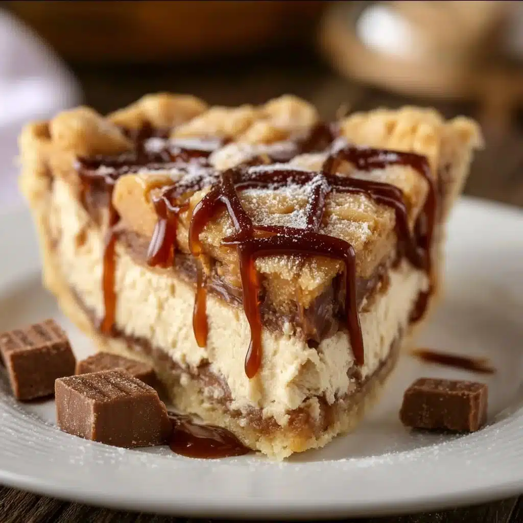 Delicious homemade Reese's Pie topped with chocolate and peanut butter