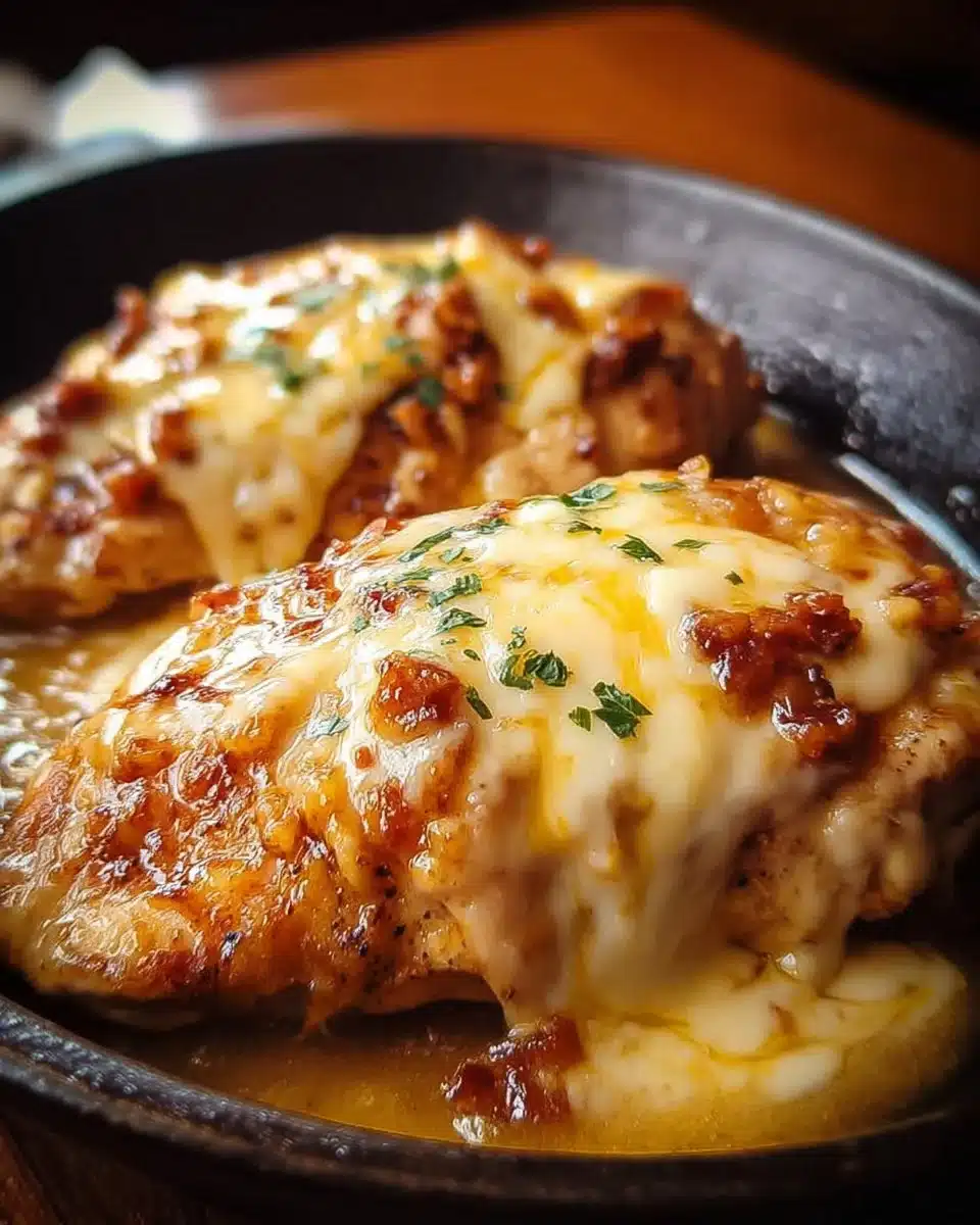 Delicious Texas Roadhouse Smothered Chicken garnished with savory toppings.