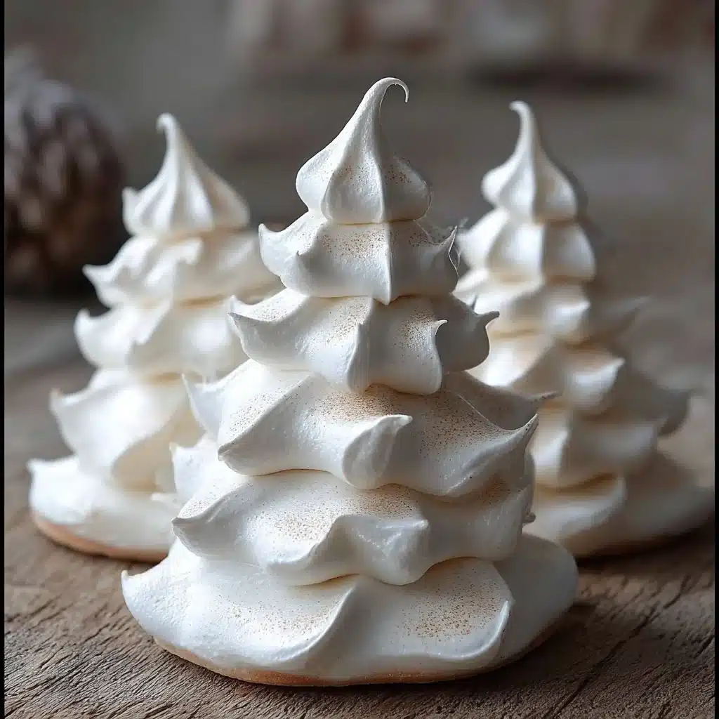 Festive Tree Meringue Cookies on a decorative plate